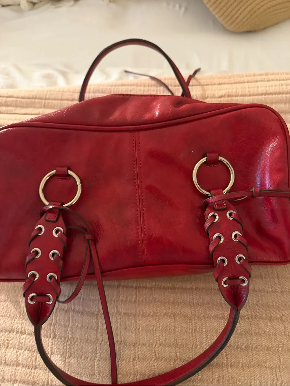 Red leather crossbody bag